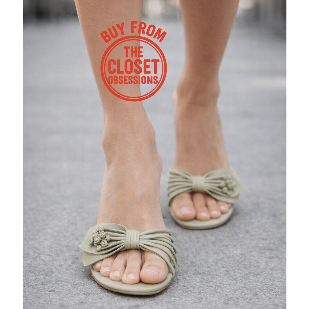 Zara Sage Green Rosette Mule Heels Strappy Sandals NWT - Picture 8 of 16
